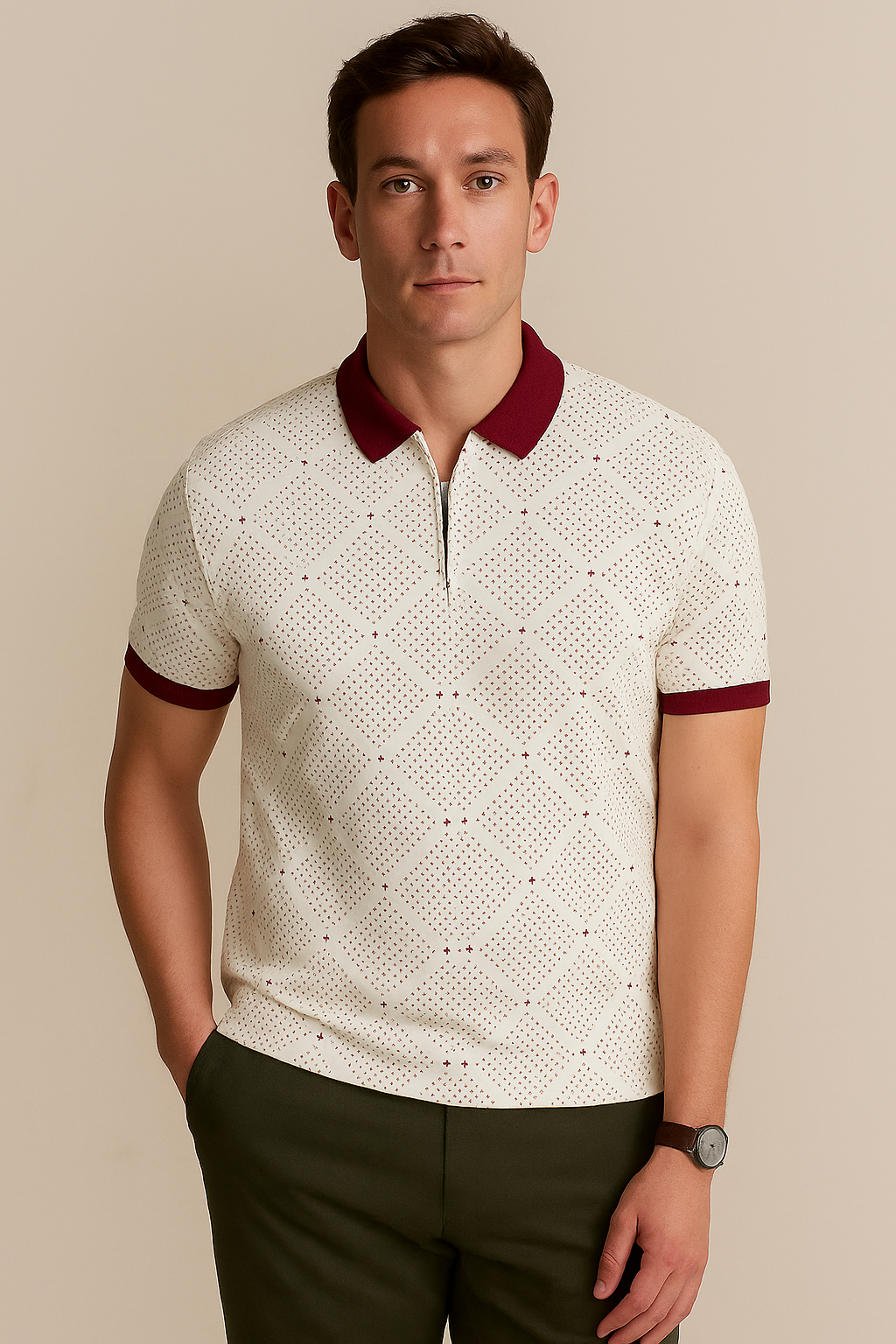Polo Shirt - Red POLKA Dot Printed KISWAH RETAILS
